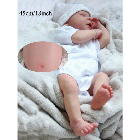45 cm / 18-inch sleeping reborn baby doll, full-body soft vinyl, skin with 3D paint and visible veins, bath and dress-up toy, artistic newborn doll, ideal as a birthday gift for children