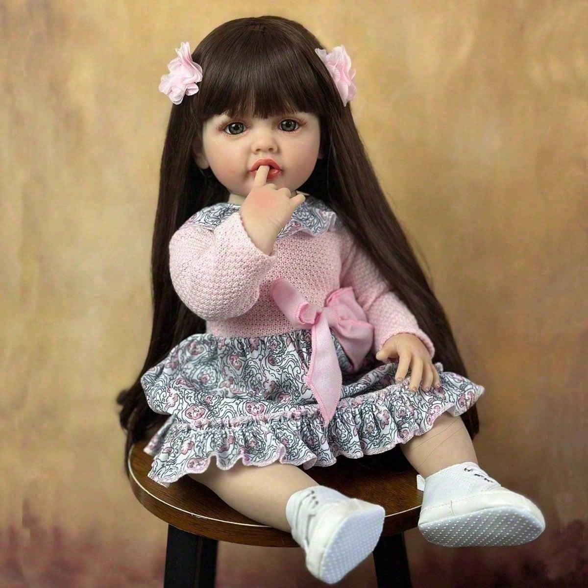Cuerpo completo de vinilo suave 55 CM Reborn muñeca realista 22 pulgadas vivo recién nacido Bebe Lovely Dress Up Toy Birthday Gift (Algunas partes al azar, incluyendo chupete, biberón, pañales, accesorios para el cabello y ropa Set)