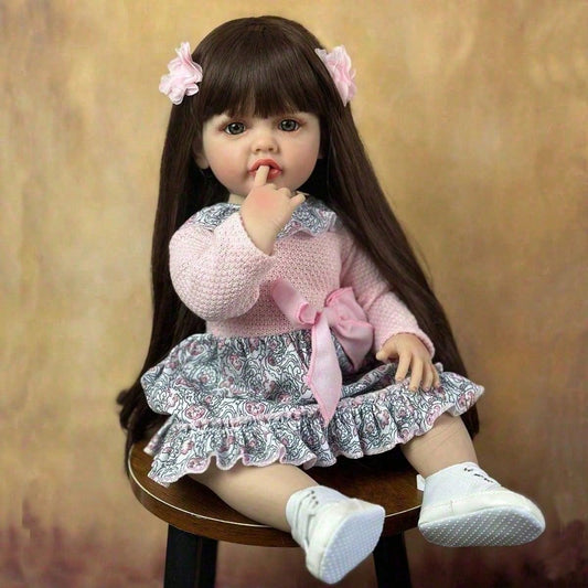 Cuerpo completo de vinilo suave 55 CM Reborn muñeca realista 22 pulgadas vivo recién nacido Bebe Lovely Dress Up Toy Birthday Gift (Algunas partes al azar, incluyendo chupete, biberón, pañales, accesorios para el cabello y ropa Set)