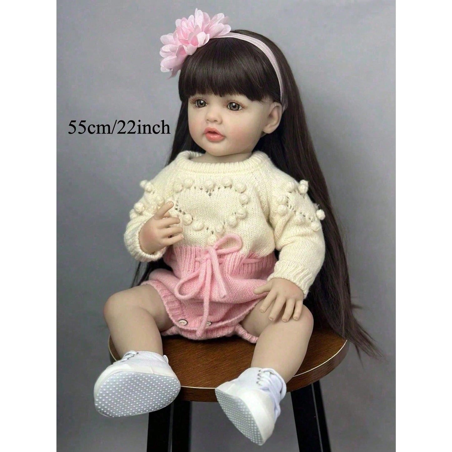 Lifelike 55 cm Reborn Baby Doll with Full Soft Vinyl Body, 22 Inches, Realistic Newborn Princess Baby, Adorable Baby Doll for Playhouse, Dress-Up Toy for Girls, Birthday Gift