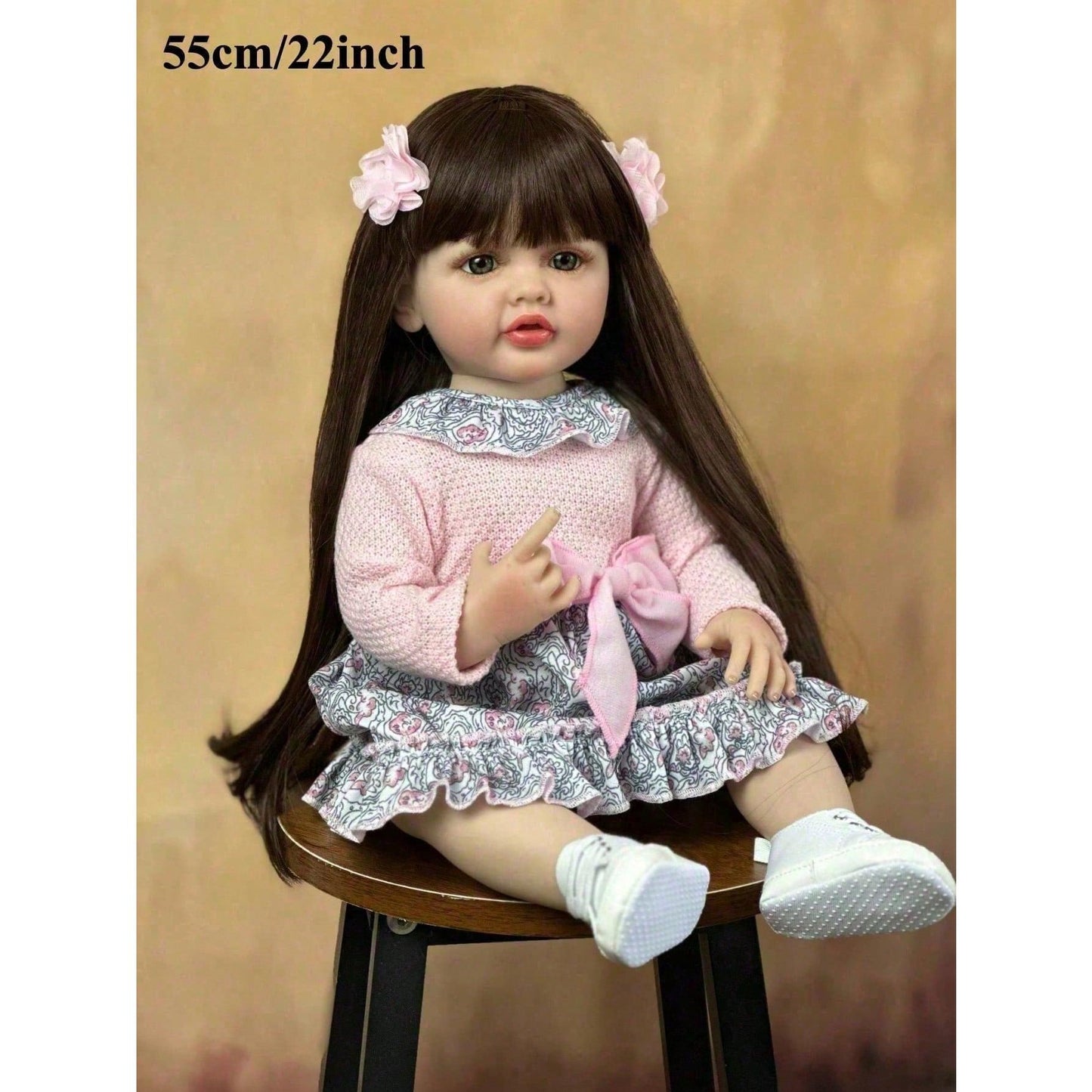 Cuerpo completo de vinilo suave 55 CM Reborn muñeca realista 22 pulgadas vivo recién nacido Bebe Lovely Dress Up Toy Birthday Gift (Algunas partes al azar, incluyendo chupete, biberón, pañales, accesorios para el cabello y ropa Set)