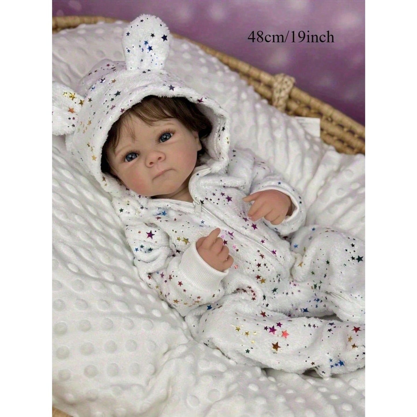 Full-body vinyl reborn baby doll, 48 cm (19 inches), handmade, trendy birthday gift, toy for bath time, playing house, and bedtime, for children.