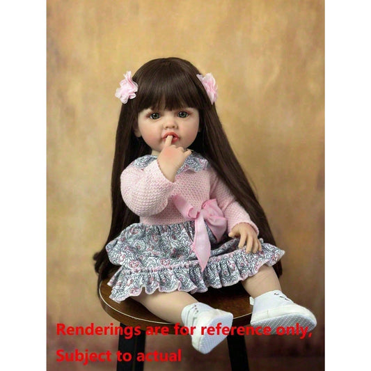 Cuerpo completo de vinilo suave 55 CM Reborn muñeca realista 22 pulgadas vivo recién nacido Bebe Lovely Dress Up Toy Birthday Gift (Algunas partes al azar, incluyendo chupete, biberón, pañales, accesorios para el cabello y ropa Set)