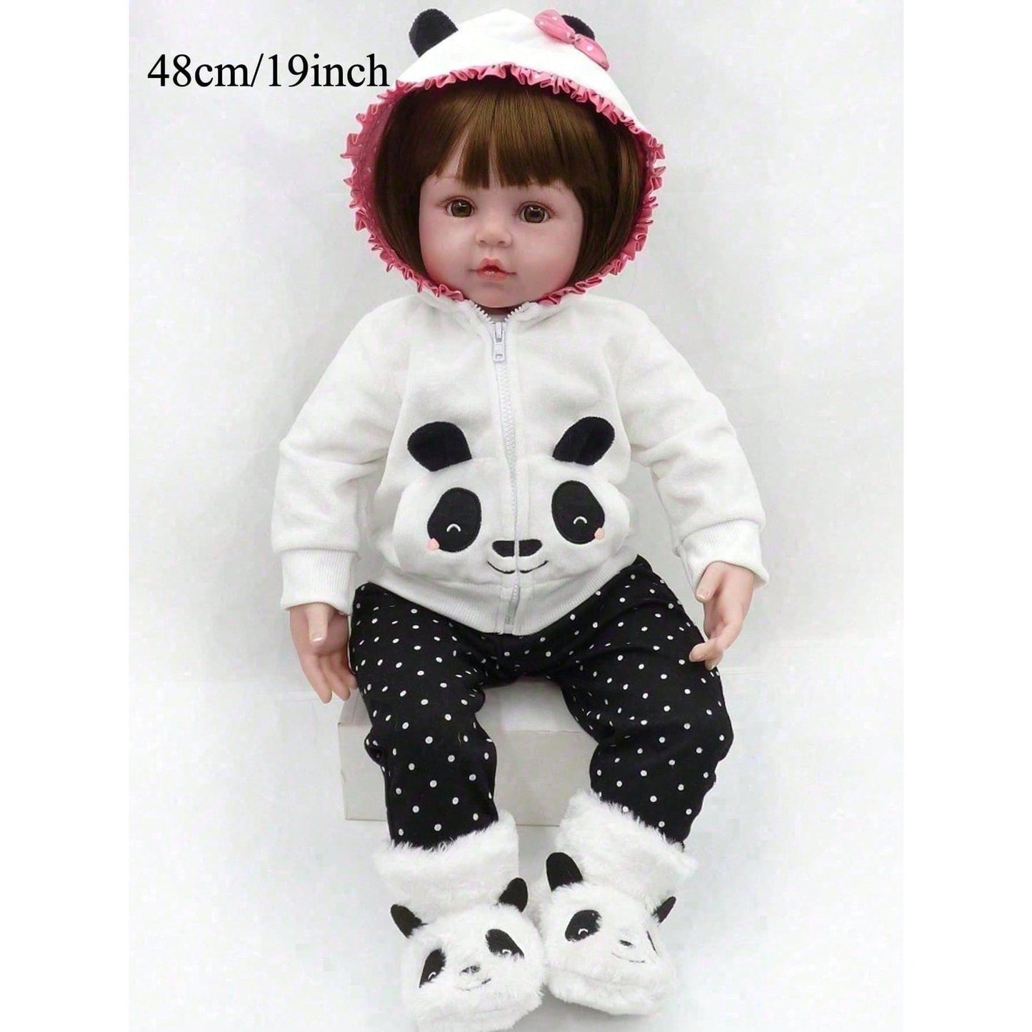 48 cm (19-inch) Realistic Reborn Doll, with a fabric body and soft vinyl limbs, newborn baby design, cute doll to dress up, Christmas gift (some random pieces included, such as a pacifier, bottle, diaper, hair accessories, and clothing)