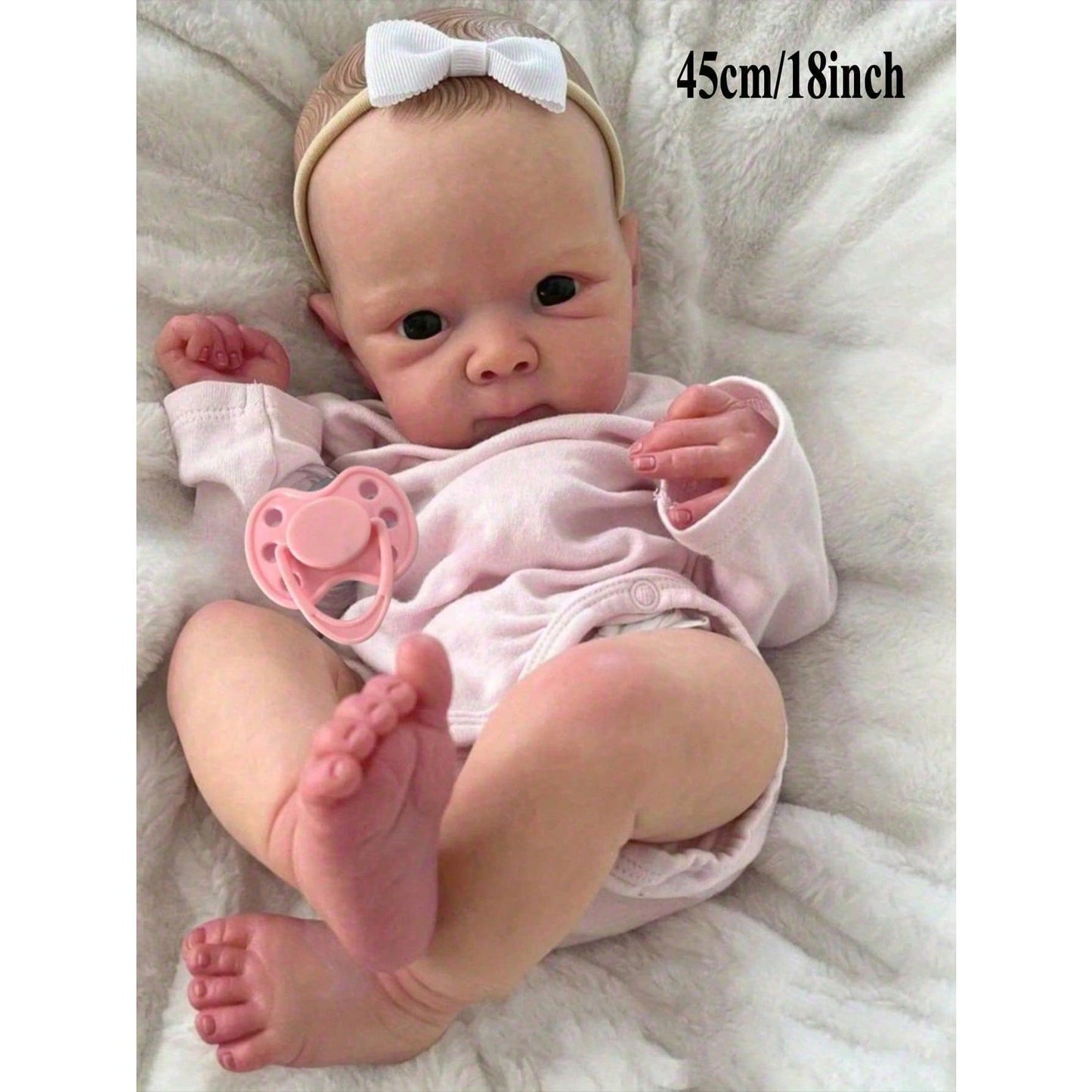 45 cm / 18-inch Sleeping Girl Reborn Baby Doll, Full Body Made of Soft Vinyl, 3D-Painted Skin with Visible Veins, Realistic Bathing Doll, Artistic Doll, and Birthday Gift