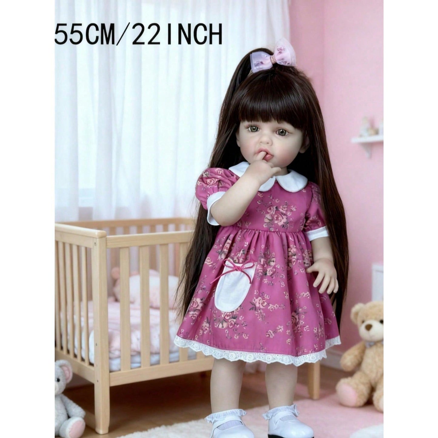 55 cm (22-inch) full-body soft vinyl reborn baby doll, stands on its own, realistic newborn princess, artistic bath toy, birthday gifts for children
