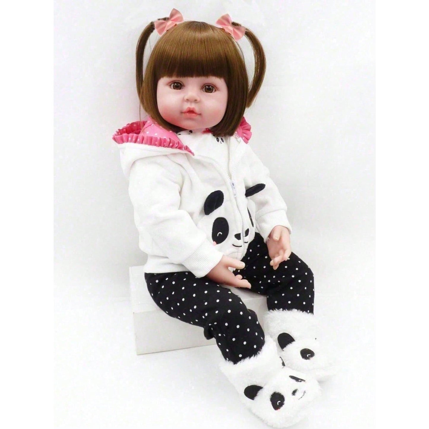 48 cm (19-inch) Realistic Reborn Doll, with a fabric body and soft vinyl limbs, newborn baby design, cute doll to dress up, Christmas gift (some random pieces included, such as a pacifier, bottle, diaper, hair accessories, and clothing)